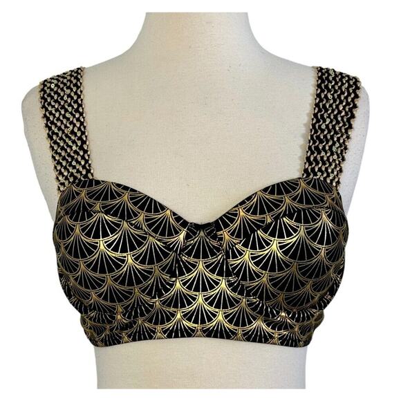 Sirencore Mermaid Metallic Gold Crop Bra Top Festival Cage Club Party Rave Sz M - Picture 6 of 11